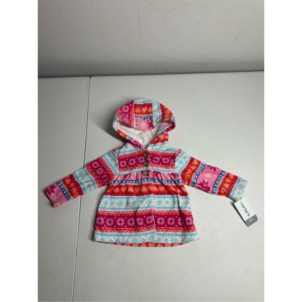 NWT Carter's 6M Baby Girls' Printed Fleece Cardigan Hooded Button Down